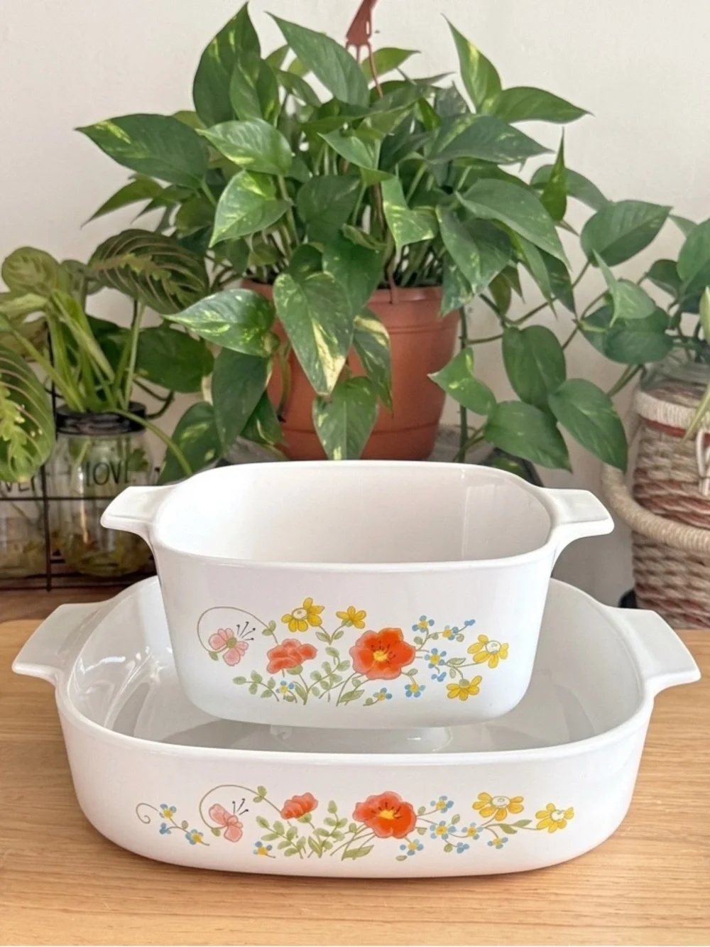 Vintage CorningWare USA Wildflower Orange Poppies A-10-B and A-1 1/2-B NO LIDS